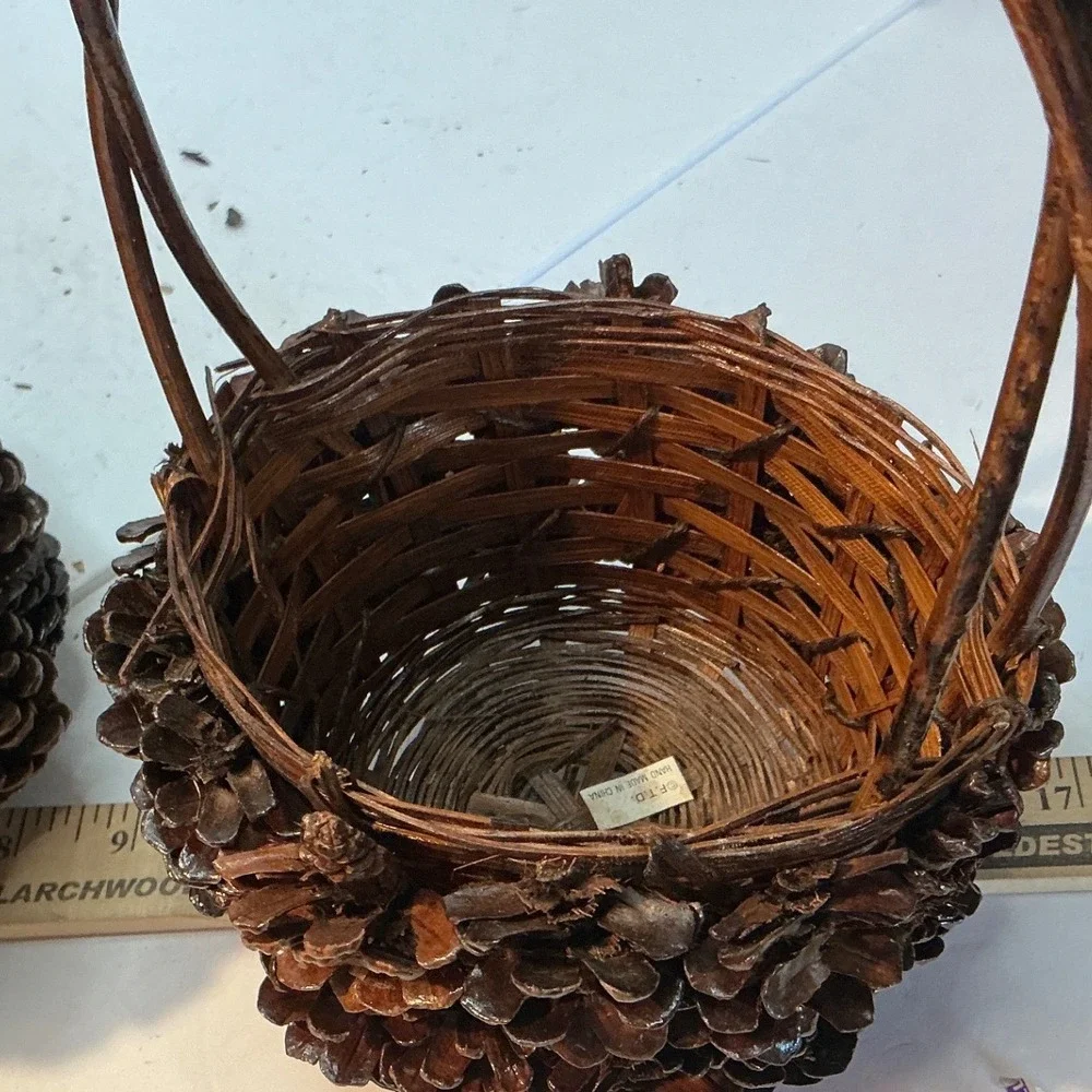 Pinecone Nesting Baskets Set Rustic Woodland Cabin Decor Small Med